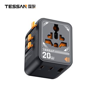 霆圣/TESSAN  全球通用旅行转换器插座20W  GM-1005DQR-BK  黑色