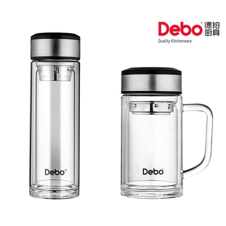 德铂（Debo）  汉纳斯玻璃套装杯 （360ml +320ml）双层玻璃高耐热泡茶茶水分离便携式玻璃杯壶套装