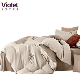 紫罗兰  欧罗拉AB版四件套 超细纱绒舒适情侣件套 200x230cm（米咖色）