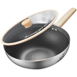 炊大皇（COOKER KING）  不粘锅小黄鸭 316不锈钢炒锅32cm 家用蜂窝平底炒菜锅  CG32XHYG
