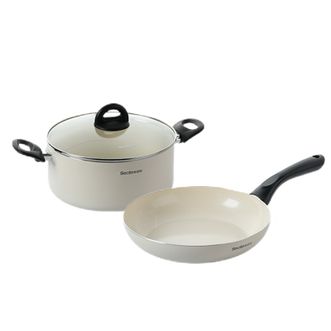 新思特  陶瓷釉不粘汤锅煎锅两件套锅具电磁炉明火通用白色 LSG-05