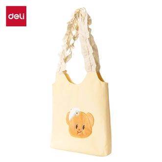 得力/deli  黄油小熊IP联名款花边肩带单肩帆布包 HY633