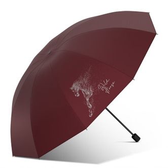 天堂伞  三折晴雨伞  33871E骏马奔腾  酱红  加大晴雨伞折叠烫银双人防晒遮阳伞