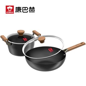 康巴赫（KBH）  有钛不粘炒菜锅锅汤锅两件套装(32cm炒锅+22cm汤锅)