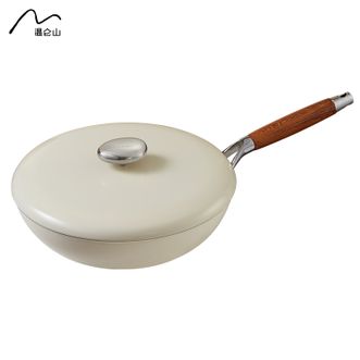 温仑山  美拉德系列珐琅不粘炒锅32cm 家用炒锅炒菜锅易清洗厨房烹饪锅具
