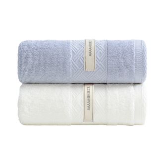 洁丽雅/Grace  纯棉毛巾 不易掉毛柔软全棉吸水面巾 两条装-白+兰