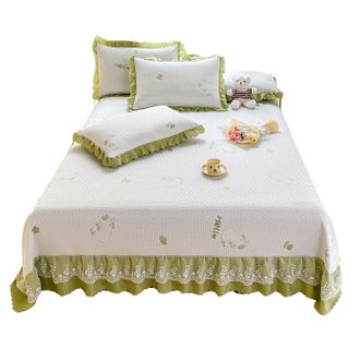 宜恋  凉席三件套 蕾丝床裙空调软席可水洗1.8/2.0米床卡皮巴拉-绿AJF