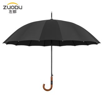左都/ZUODU  商务雨伞【【16骨120cm大伞】晴雨两用长柄伞 情侣弯柄伞车载雨具雨伞【商务黑】