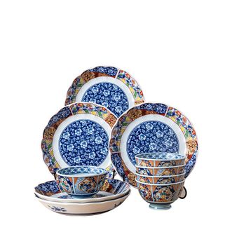 美浓烧（Mino Yaki）  日本进口陶瓷餐具套装复古宫廷风碗盘组合家用釉下彩10件套