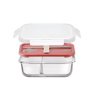 乐扣乐扣(LOCK&LOCK)  玻璃饭盒分隔带餐具保鲜盒微波炉930ml盒上班族便当盒LLG991CLPIK