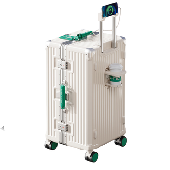 锐承（Ruicheng）  弹簧减震刹车轮 顺滑轻音舒适皮把手行李箱926-30寸白配绿