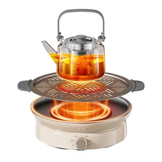 美的/Midea  电陶炉 围炉煮茶 1200w 旋钮 低辐射 不挑锅具 0.65L玻璃茶壶+隔热网架 5档 HW12EY10