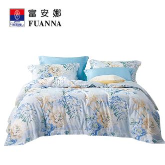 富安娜/Fuanna  床上用品纯棉床单四件套 清袖幽兰1.5/1.8米适用 被套203*229cm 枕套*2  高级纯棉系列