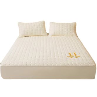 九洲鹿  亲肤防水夹棉床笠 180*200cm 面包白 JZCL06