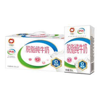 伊利  脱脂牛奶250ml*24盒 0脂肪 好营养 整箱家庭装