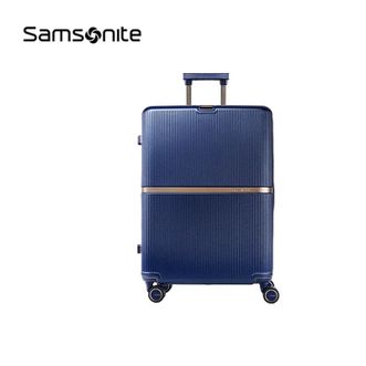 新秀丽/Samsonite  流金箱 拉杆箱 大容量行李箱 铝质LOGO条时尚简约条纹旅行箱 深蓝色 25英寸
