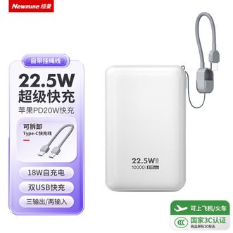 纽曼（Newmine）  移动电源1万毫安22.5W快充自带线A501-1W挂绳版