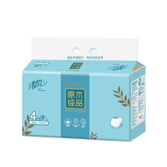 清风  原木纯品3层四叶草压花120抽抽取式面巾纸4包